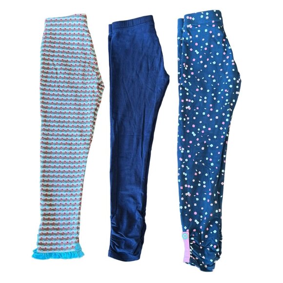 MATILDA JANE Leggings Bundle Girls 6 Legging Pants 3 Pairs Blue Stripes Ruffles - Picture 1 of 16